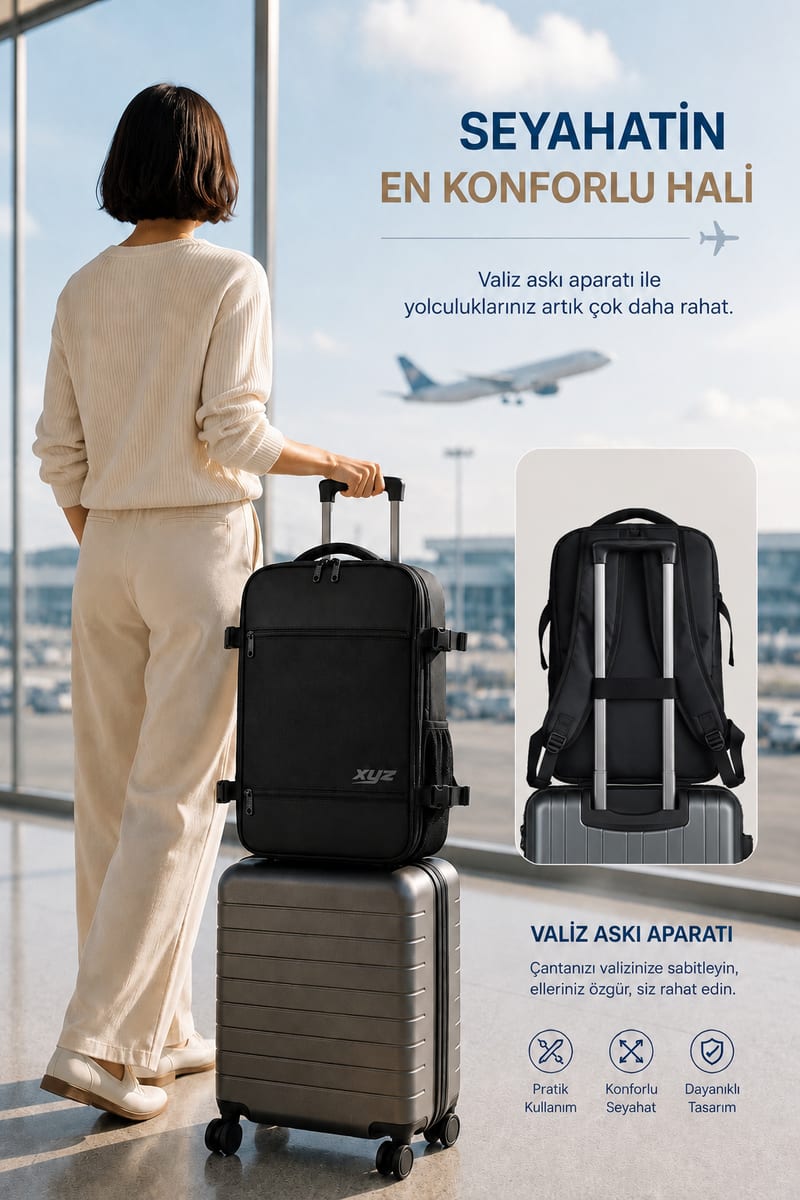 Classone XYZ Serisi TR-100 Kabin Boy , Uçak İçi , Ergonomik, Laptop Ve Tablet Bölmeli, Seyahat, Valiz, 15 -18 İnch Uyumlu Notebook, Laptop Sırt Çantası