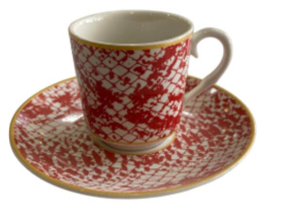 DERİ DESENLİ KAHVE FİNCANI KIRMIZI