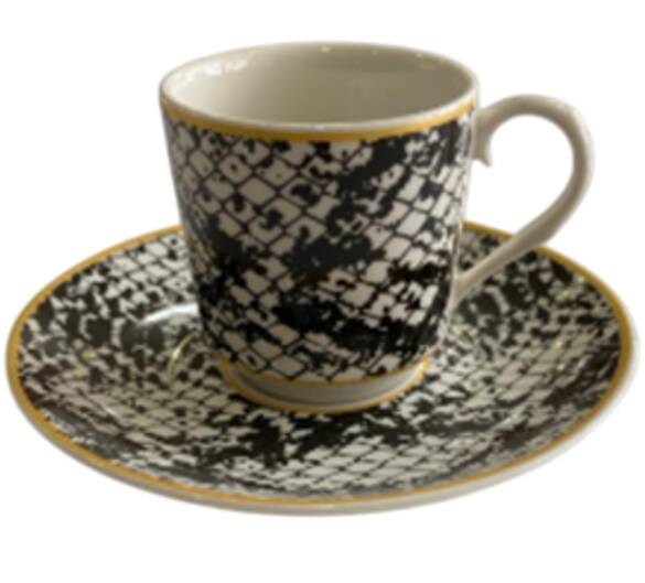 DERİ DESENLİ KAHVE FİNCANI SİYAH