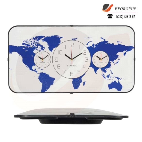 Baskılı Dikdörtgen Bombeli Duvar Saati