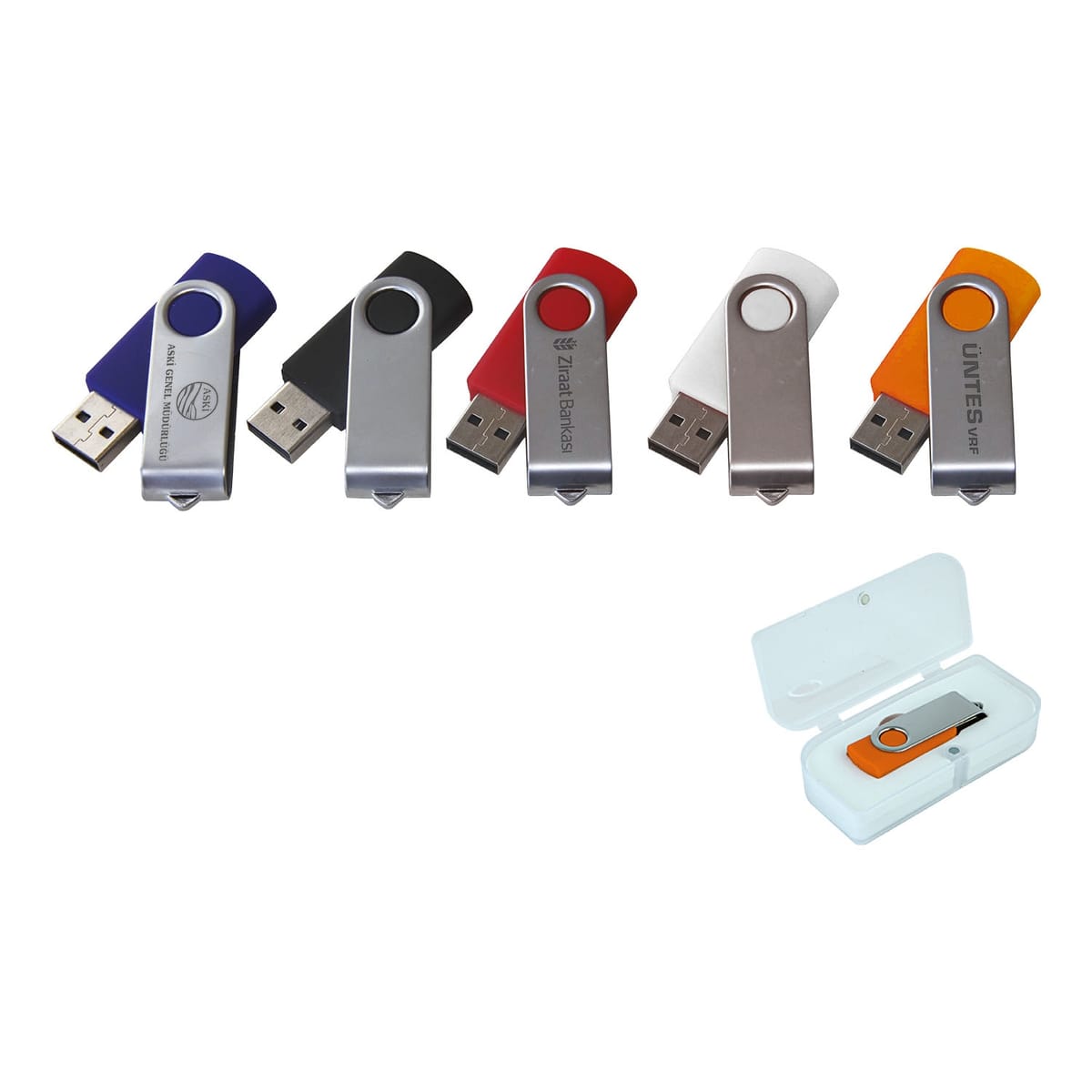 Döner Kapaklı Metal Usb Flash Bellek - Logo Baskılı