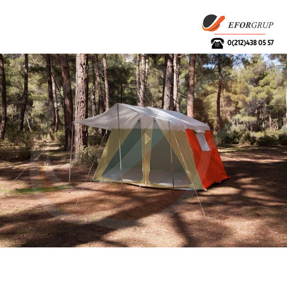 Iki Odalı Suni Deri Kamp Çadırı - Turuncu Krem