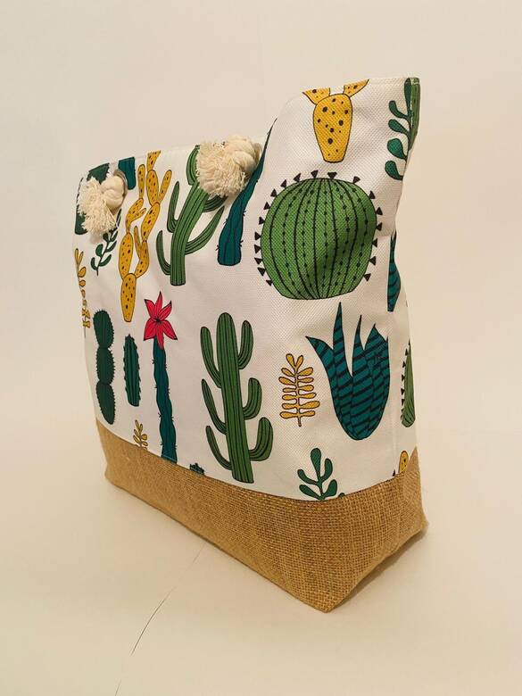 Kalın İpli Hasır Altlı Desenli Plaj Çantası