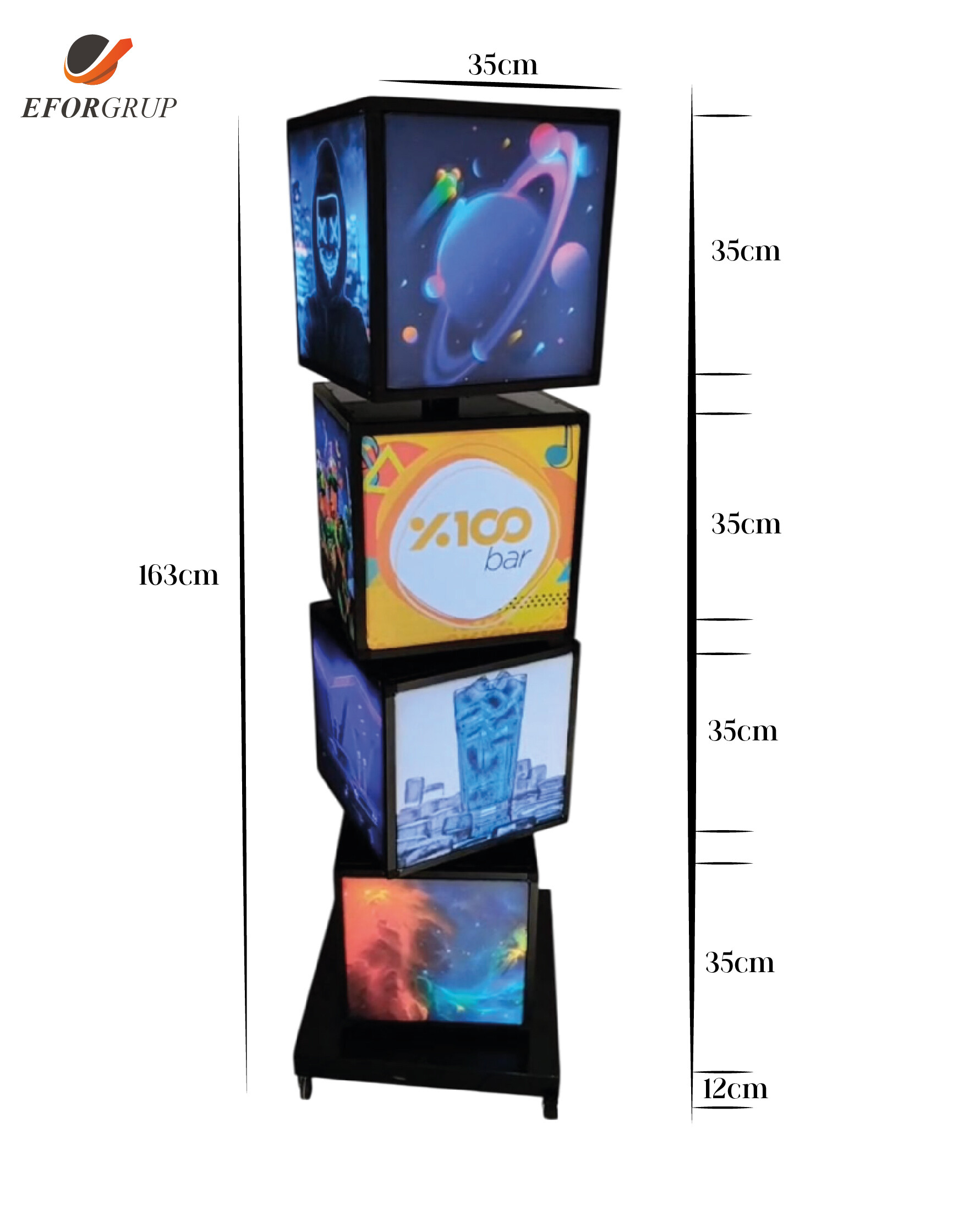 Küp Led Işıklı Lıghtbox Döner Tabela
