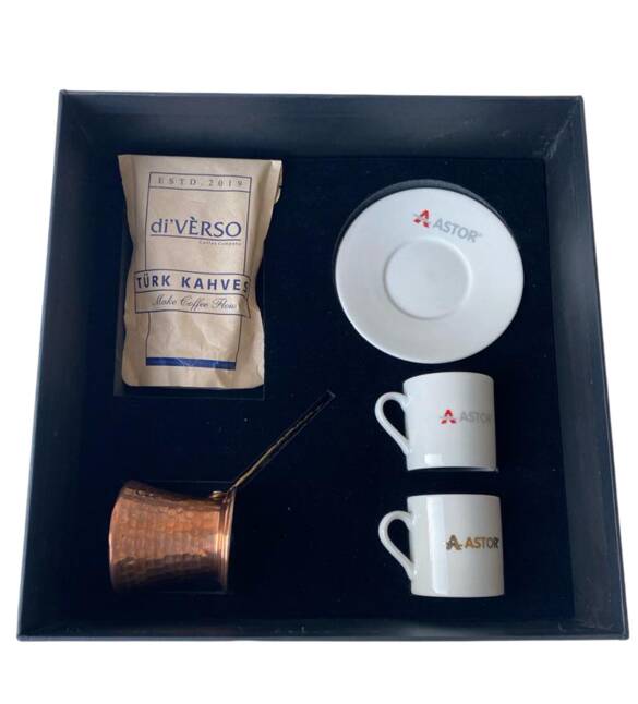 Kutulu Bakır Cezveli 2 li Kahve Fincan Seti