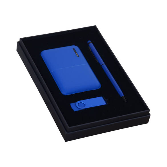 KUTULU HEDİYE SETİ (POWERBANK - KALEM - USB BELLEK) MAVİ