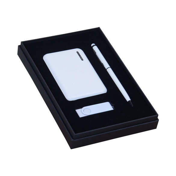 KUTULU HEDİYE SETİ (POWERBANK - KALEM - USB BELLEK) BEYAZ