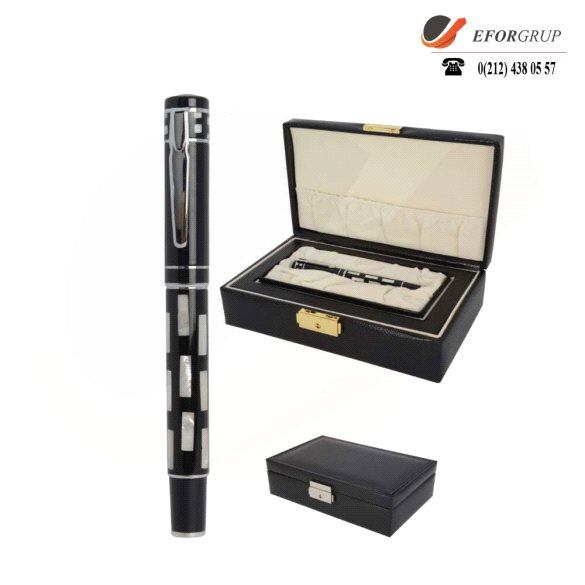 Kutulu Sedef Roller Kalem Gümüş Renk Detaylı