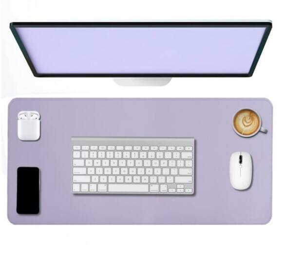 Lila Deri Mouse Pad 70x30 L Dikişli Kenar Çift Yönlü Kullanım Masa Matı Sümen