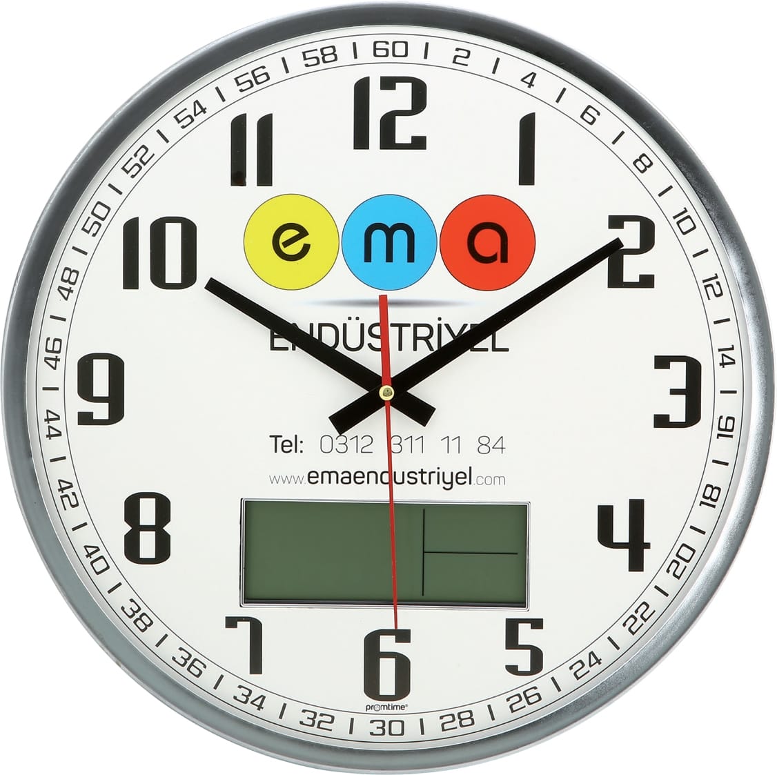 Metal Çerçeve Yuvarlak Bombe Cam Duvar Saati (dijital) 35 Cm