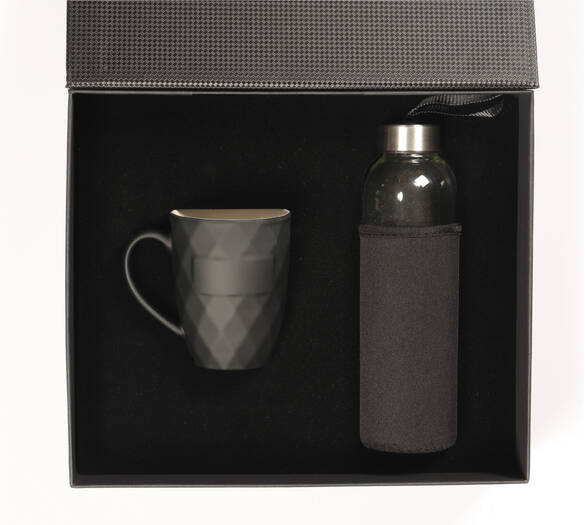 Prizma Kupa ve Cam Matara Seti Siyah