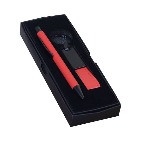 PROMOSYON KUTULU HEDİYE SETİ / KALEM ANAHTARLIK KIRMIZI