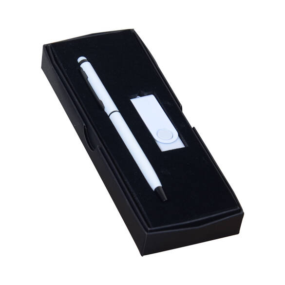 PROMOSYON KUTULU HEDİYE SETİ / KALEM USB BELLEK BEYAZ