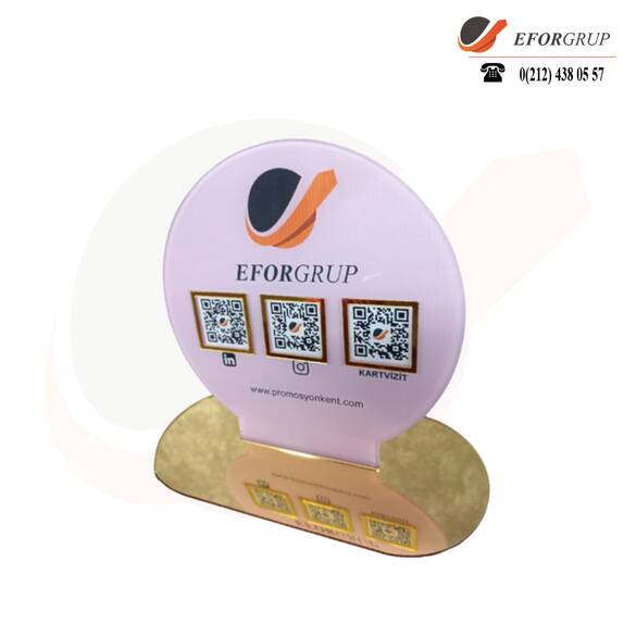 QR Kodlu Logolu Yuvarlak Şirket Tanıtım Standı 3'lü
