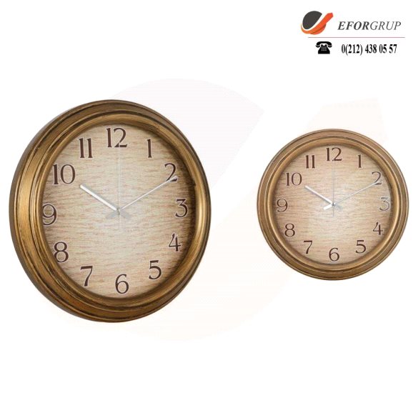 Sarı Eskitme Plastik Duvar Saati