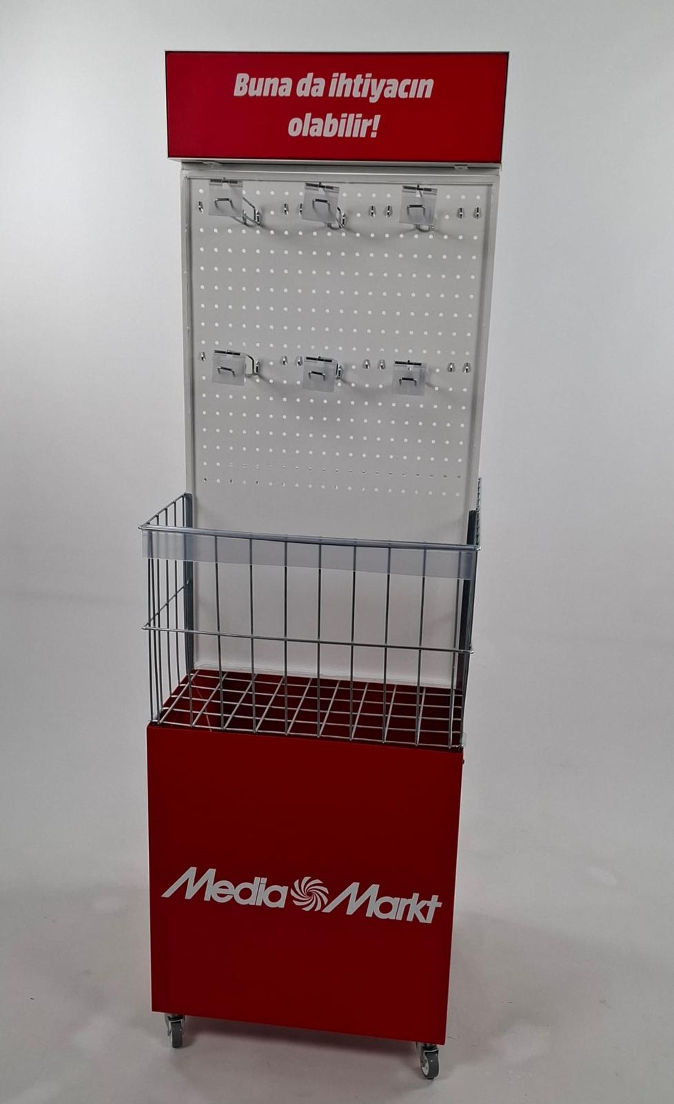 Tekerlekli Metal Sepetli Askılı Teşhir Standı