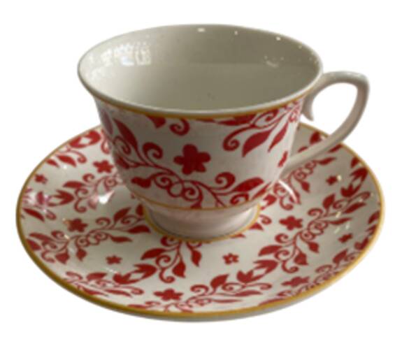 YAPRAK DESENLİ KAHVE FİNCANI KIRMIZI