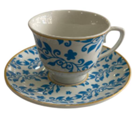 YAPRAK DESENLİ KAHVE FİNCANI MAVİ